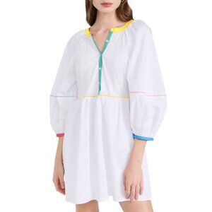 EUC Staud Demi Contrast Trim Cotton Shirtdress White 0, XS $295